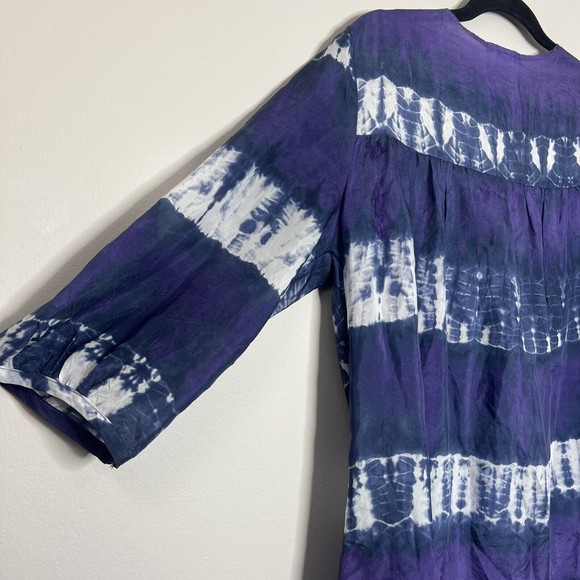 Calypso St. Barth For Target Blouse Women's XL Purple White Silk Top Blouse - Picture 5 of 6